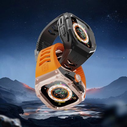 Super heavy duty All-in Watchband met RVS case -  Luxe Siliconen Rubber Smartwatchband met Geïntegreerde Rugged Geborstelde RVS Cover - Geschikt voor 49mm iWatch Ultra 1/2