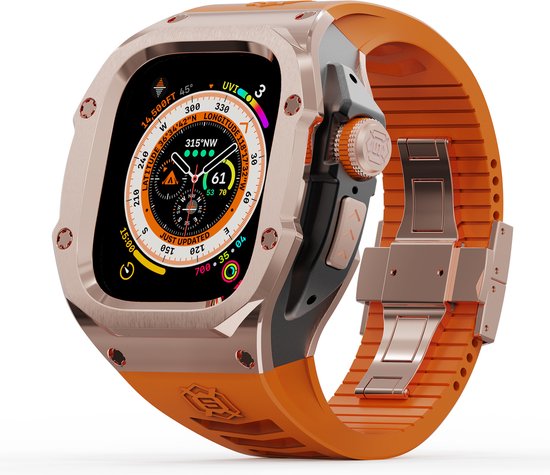 Super heavy duty All-in Watchband met RVS case -  Luxe Siliconen Rubber Smartwatchband met Geïntegreerde Rugged Geborstelde RVS Cover - Geschikt voor 49mm iWatch Ultra 1/2